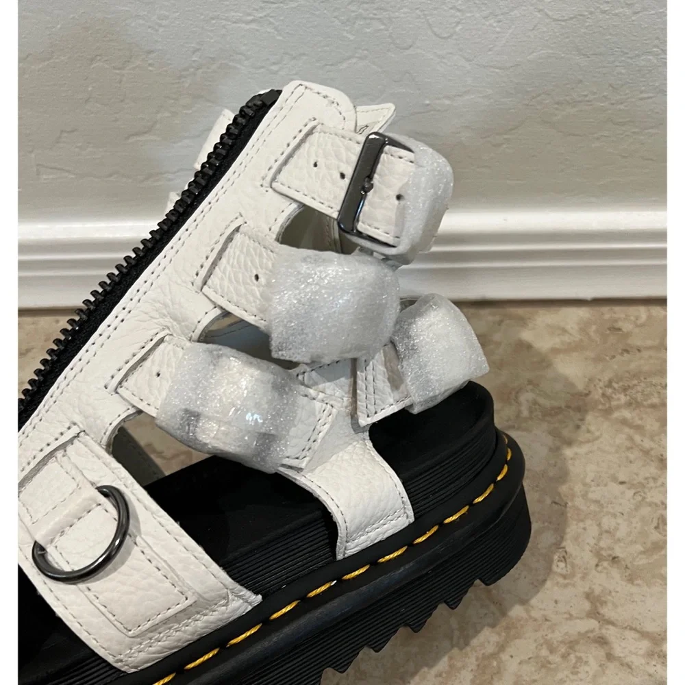 NEW Dr. Martens Olson Zipped Leather Strap Sandals White Milled Napa